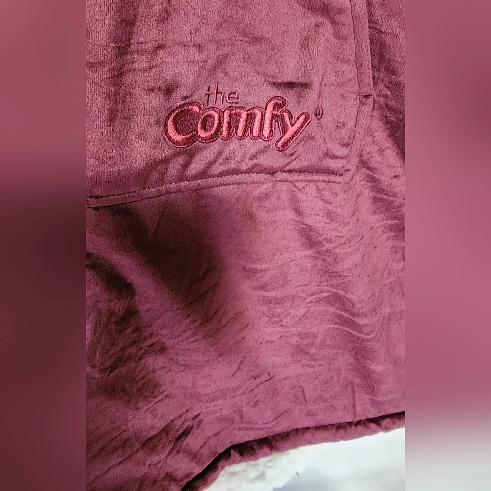 Plush Burgundy Hooded Poncho - Picture 2 of 4